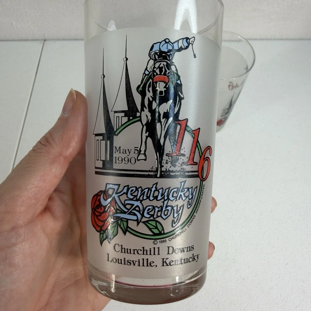 1990‎ Official Kentucky Derby Souvenir Collector Glasses Set of 2 Horse Racing
